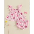 thumbnail image 4 of Baby Girl Summer Outfits Bow Print Sleeveless Ruffle Tops with Elastic Waist Shorts 2 Pcs Set, 4 of 8