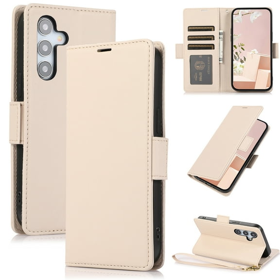ELEHOLD For Samsung Galaxy A36 5G Case,PU Leather Flip Cover Card Holder Kickstand Feature Full Protection Wallet Case Cover with Wrist Strap For Samsung Galaxy A36 5G, Apricot