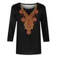 thumbnail image 4 of Penkiiy Boho Embroidered 3/4 Sleeve Tunics Shirts for Women Mexican Peasant Blouses Ethnic Bohemian Floral Tunic Tops,Vintage Floral Tunic Shirts, Flowers Embroidery Blouses 2XL Black, 4 of 5
