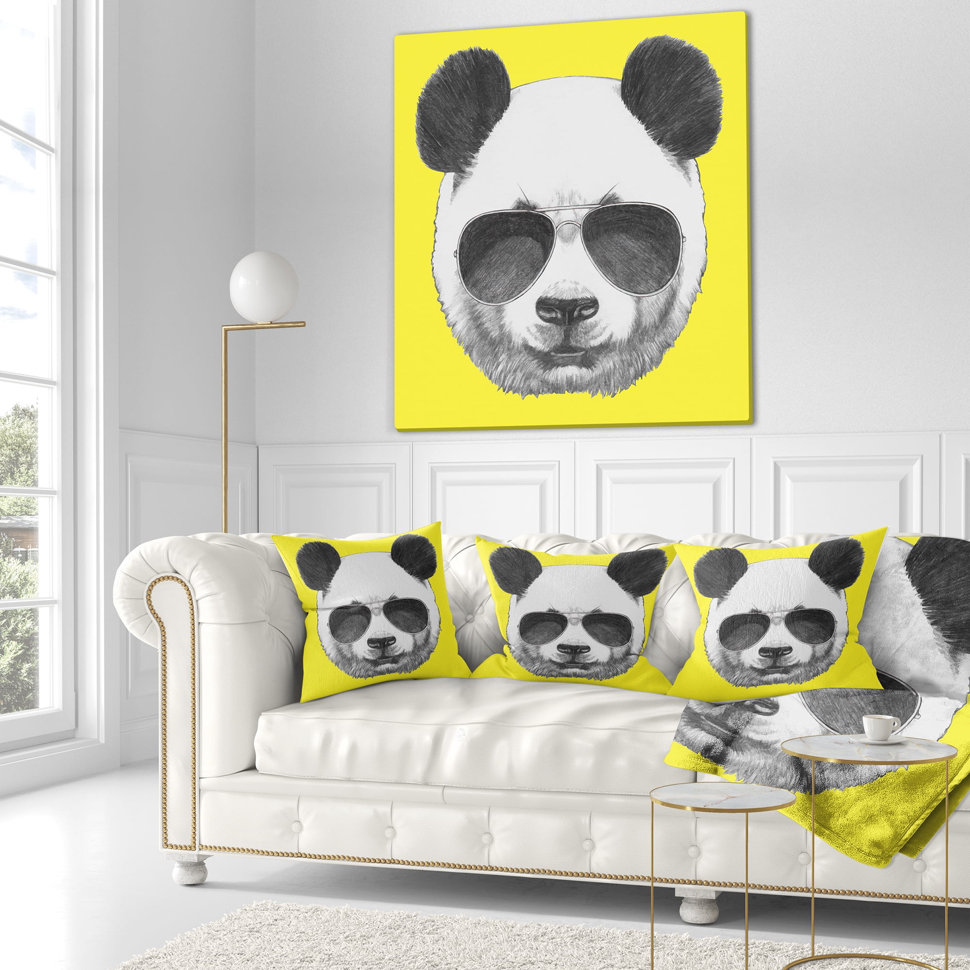 Designart Funny Panda with Sunglasses - Animal Throw Pillow - 18x18