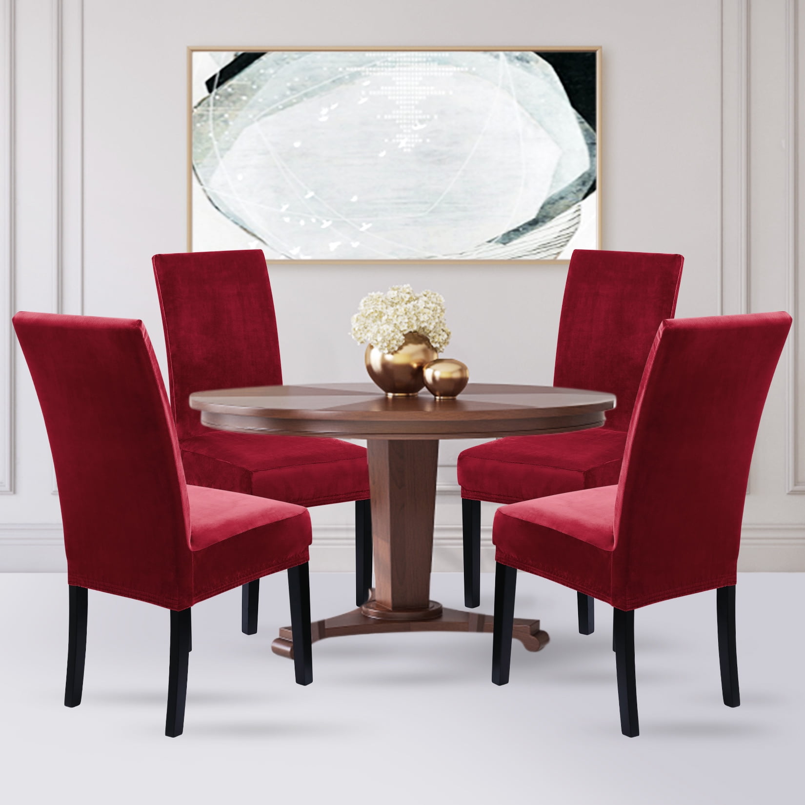 CAROMIO Christmas Red Velvet Chair Covers Soft Stretch Removable