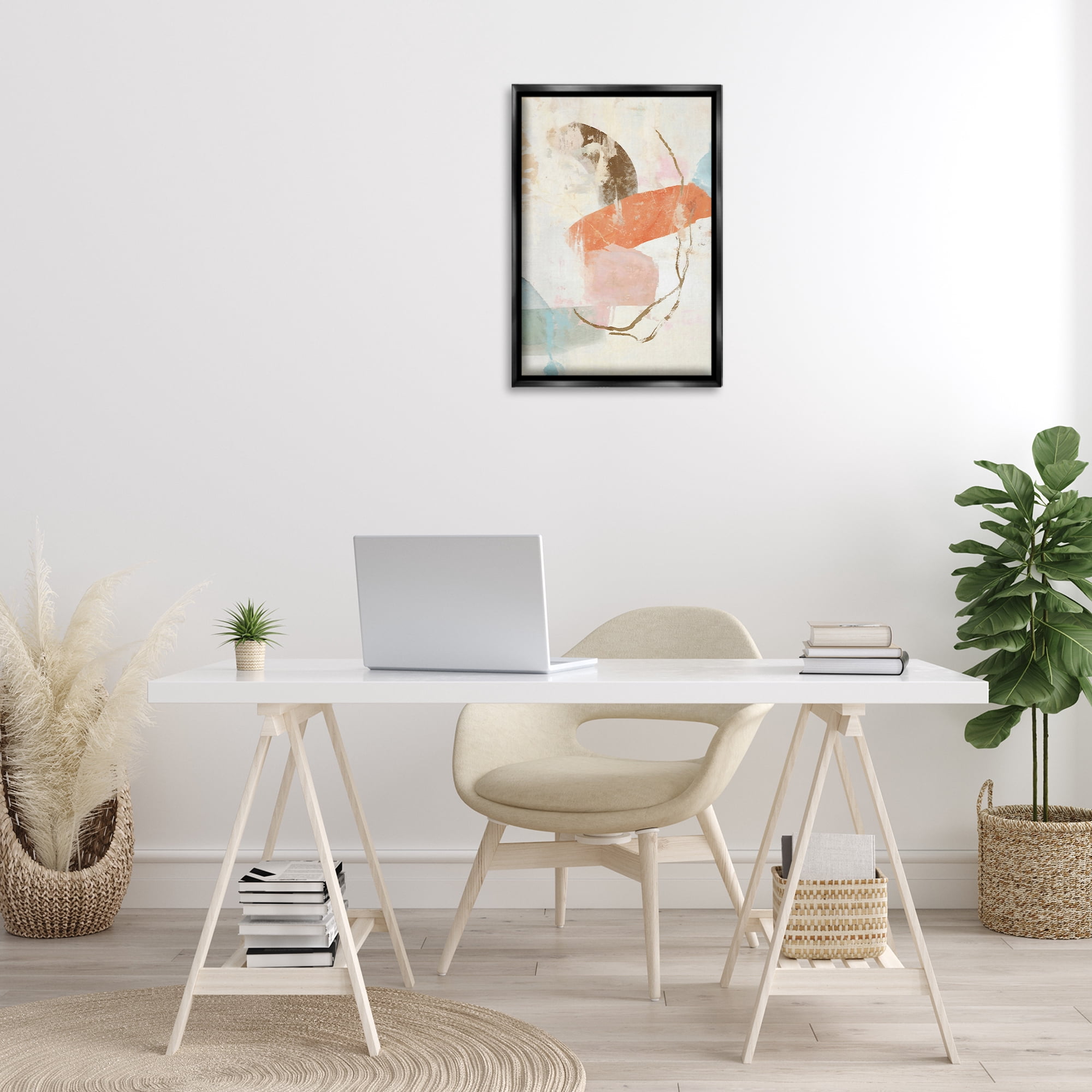 Stupell Industries Rustic Abstract with Orange Accent Abstract Painting Black Floater Framed Canvas Art Print Wall Art, 17 x 25