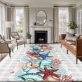 thumbnail image 2 of Summer Marine Large Area Rugs 5x8 ft Life Beach Starfish Shell Coral Grey Plaid Washable Rug Non Slip Indoor Carpet Absorbent Floor Mat for Living Room Bedroom Dining Room, 2 of 9