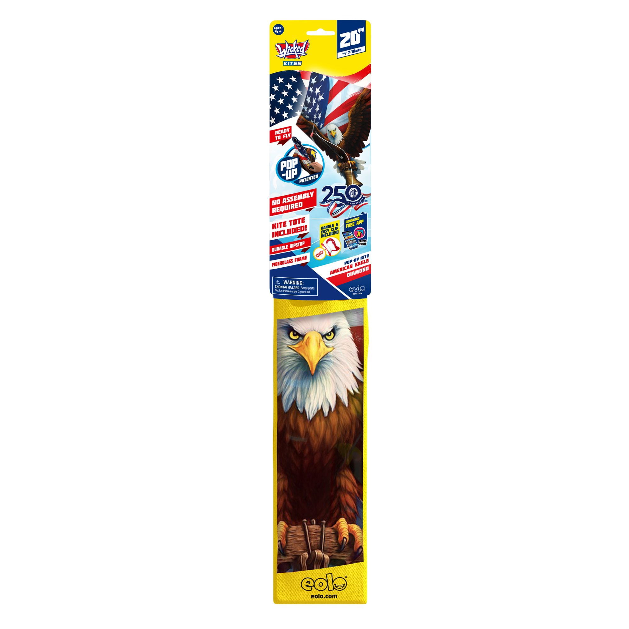Wicked Kites Ready 2 Fly American Eagle Pop-Up Ripstop Fabric Diamond Kite