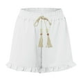 thumbnail image 4 of Npasoilc Shorts for Women Summer Drawstring Elastic Waist Ruffle Hem Solid Color Breathable Casual Loose Shorts, 4 of 5