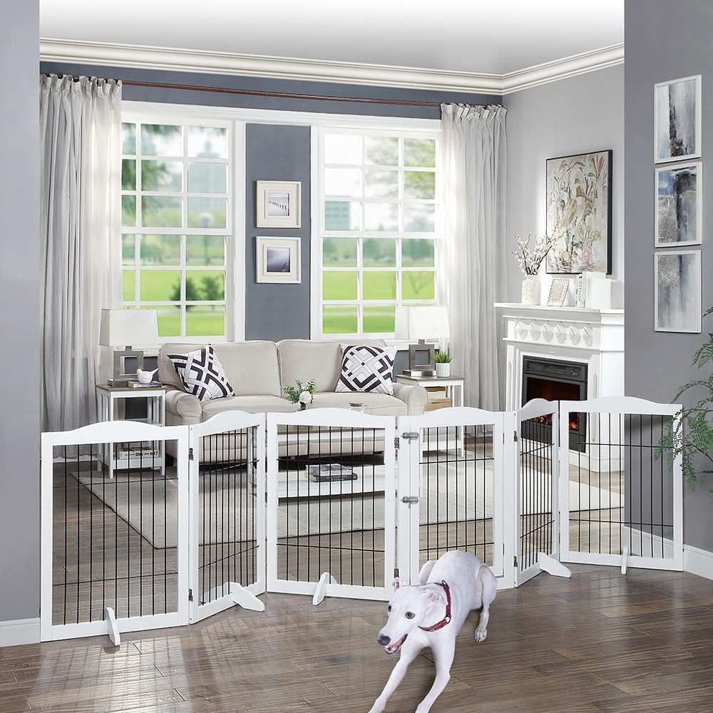 beeNbkks EV1019 6 Panels Pet Gate with Play Pen -  White