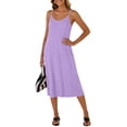 thumbnail image 7 of Women Summer Dresses Pleated Maxi Dresss Sleeveless Spaghetti Strap V Neck Beach Vacation Long Flowy Sundress Purple, 7 of 7