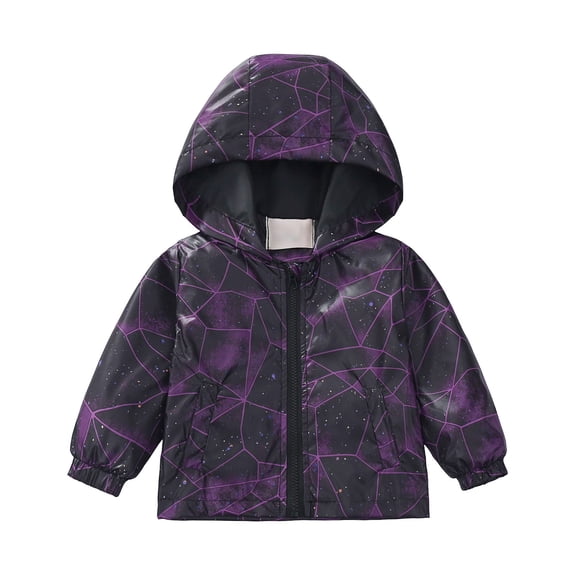 ShomPort Girl's Jackets Lightweight Hooded Print Soft Lined Zip up Windbreaker with Pockets Casual Outerwear 1-7 Years