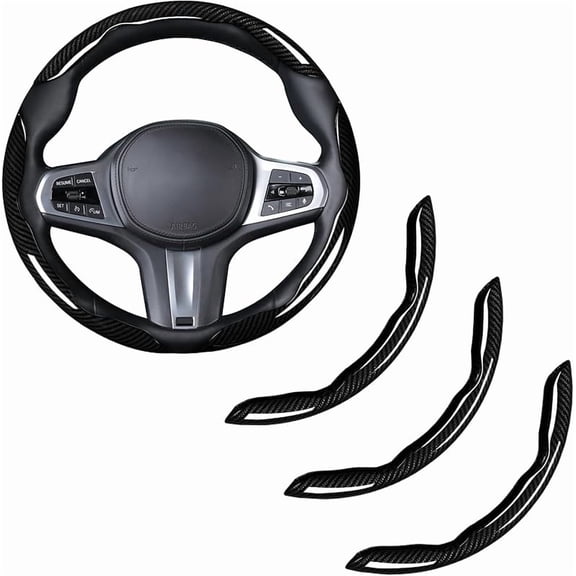 Carlikeit Carbon Fiber Steering Wheel Cover 3-Piece Snap-On Set, Glossy Black Non-Slip Steering Wheel Protector, Universal Fit for 14.5–15 Inch Car Steering Wheels, Interior Accessory