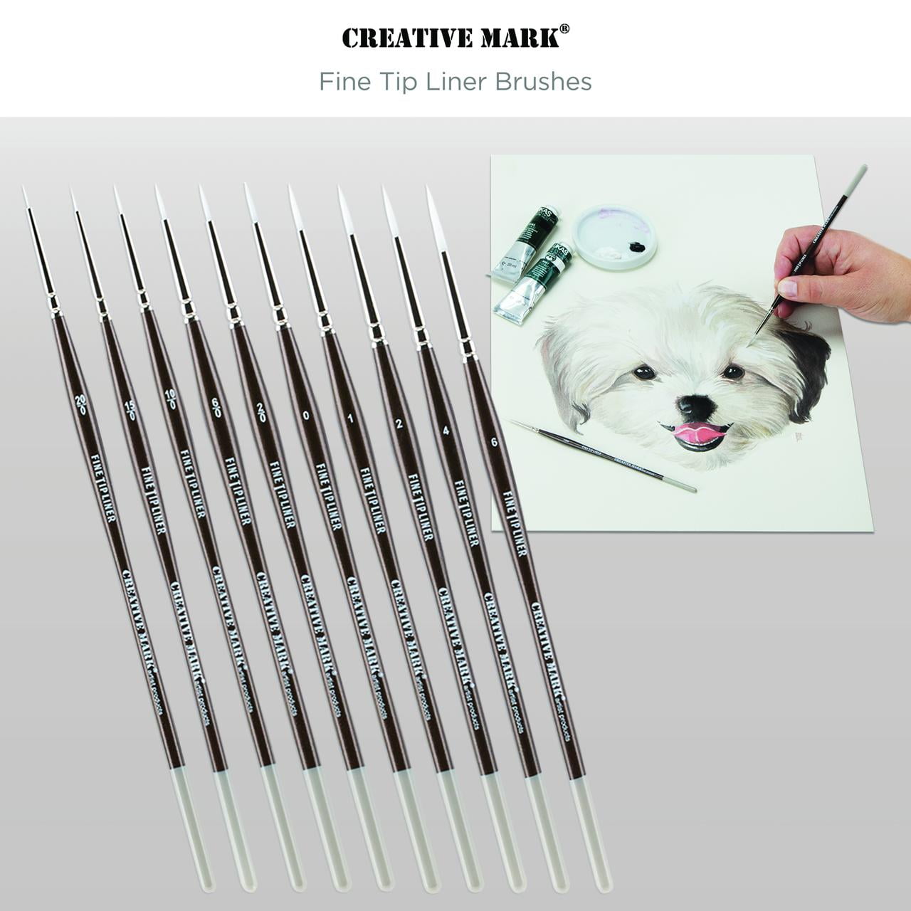 Creative Mark Fine Tip Liner Paint Brush Set of 10 Ultra Fine Detail Soft Hair Paint Brush For Watercolor, Gouache, Inks, Acrylic, Oils, Technical Artists, and Illustrators