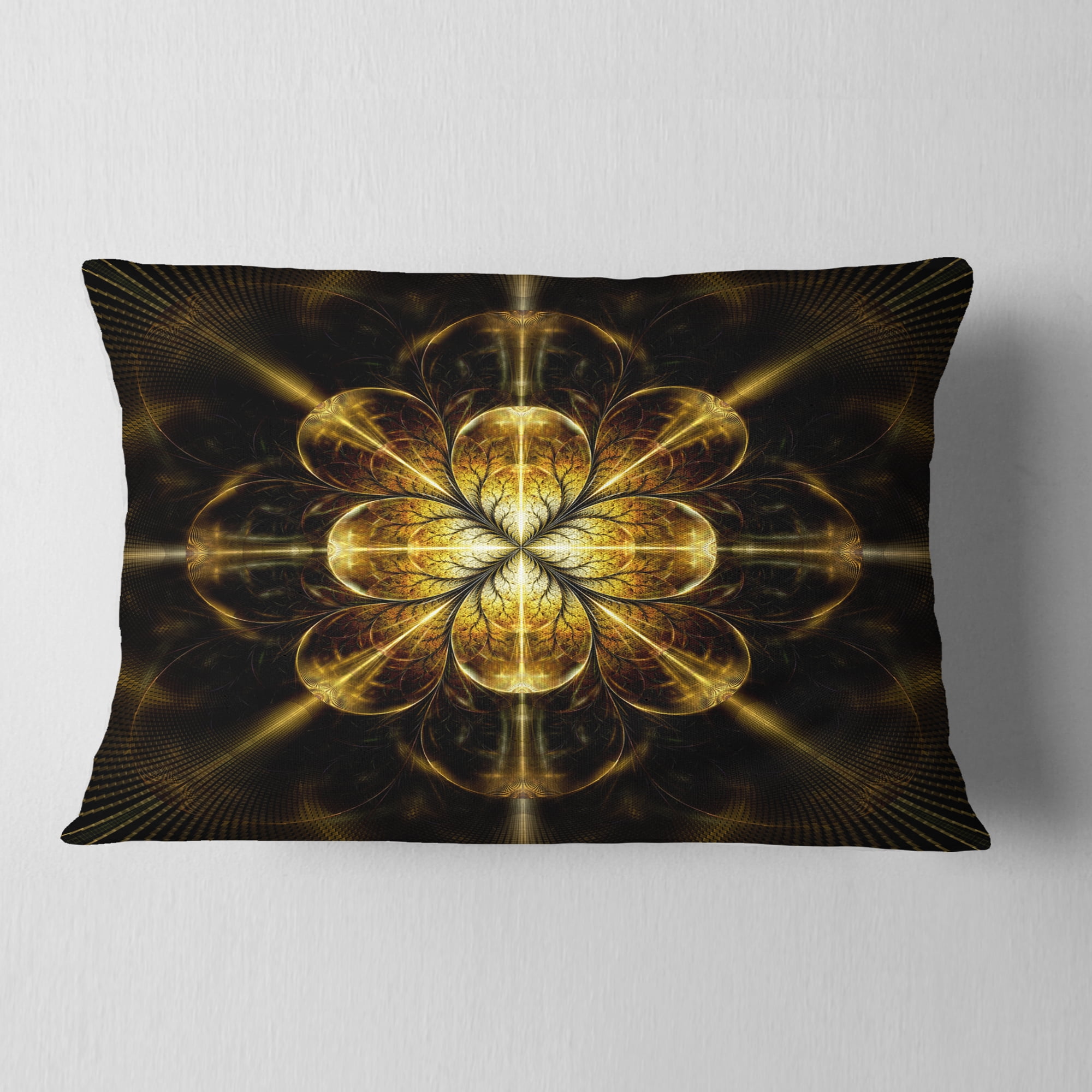 Designart Gold Symmetrical Large Fractal Flower - Floral Throw Pillow - 12x20
