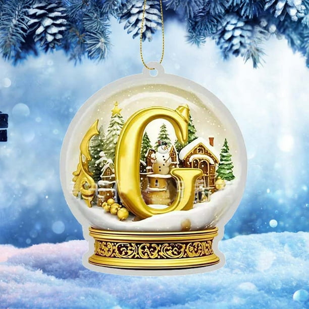 Adorno para Coche de Acrílico con 26 Letras de Cristal Amarillo, Colgante para Árbol de Navidad, Decoración Del Hogar