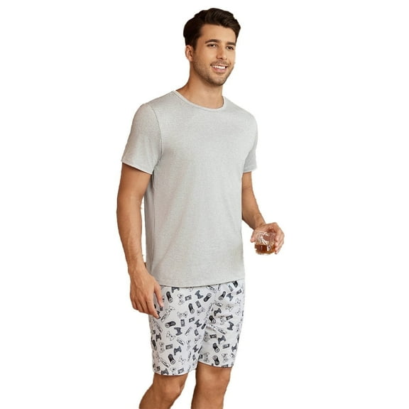 Men's light gray game controller printed short-sleeved short pants home wear set