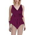 thumbnail image 1 of Duoif Maillot de Bain une Pièce pour Femme, Maillot de Bain pour Femme à Volants, Maillot Gainant Couvrant, Robe de Bain Rétro, Tenue de Bain, Maillots de Bain pour Femme, Maillots Gainants pour Femme, Bourgogne P, 1 of 4
