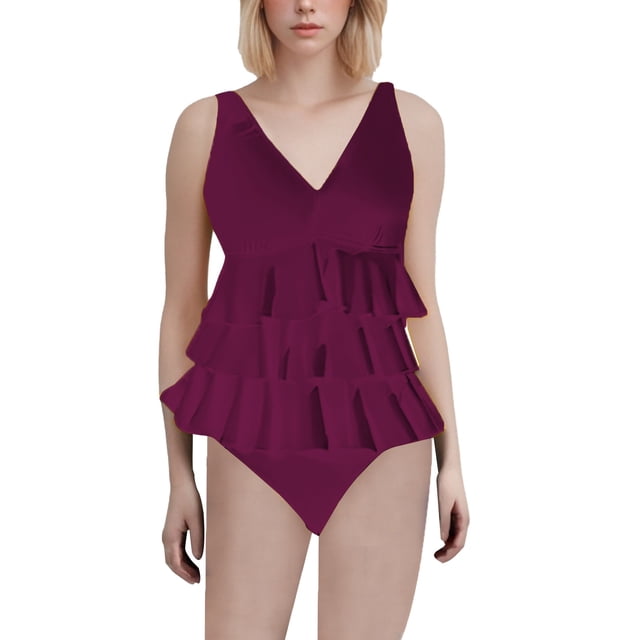 Duoif Maillot de Bain une Pièce pour Femme, Maillot de Bain pour Femme à Volants, Maillot Gainant Couvrant, Robe de Bain Rétro, Tenue de Bain, Maillots de Bain pour Femme, Maillots Gainants pour Femme, Bourgogne P