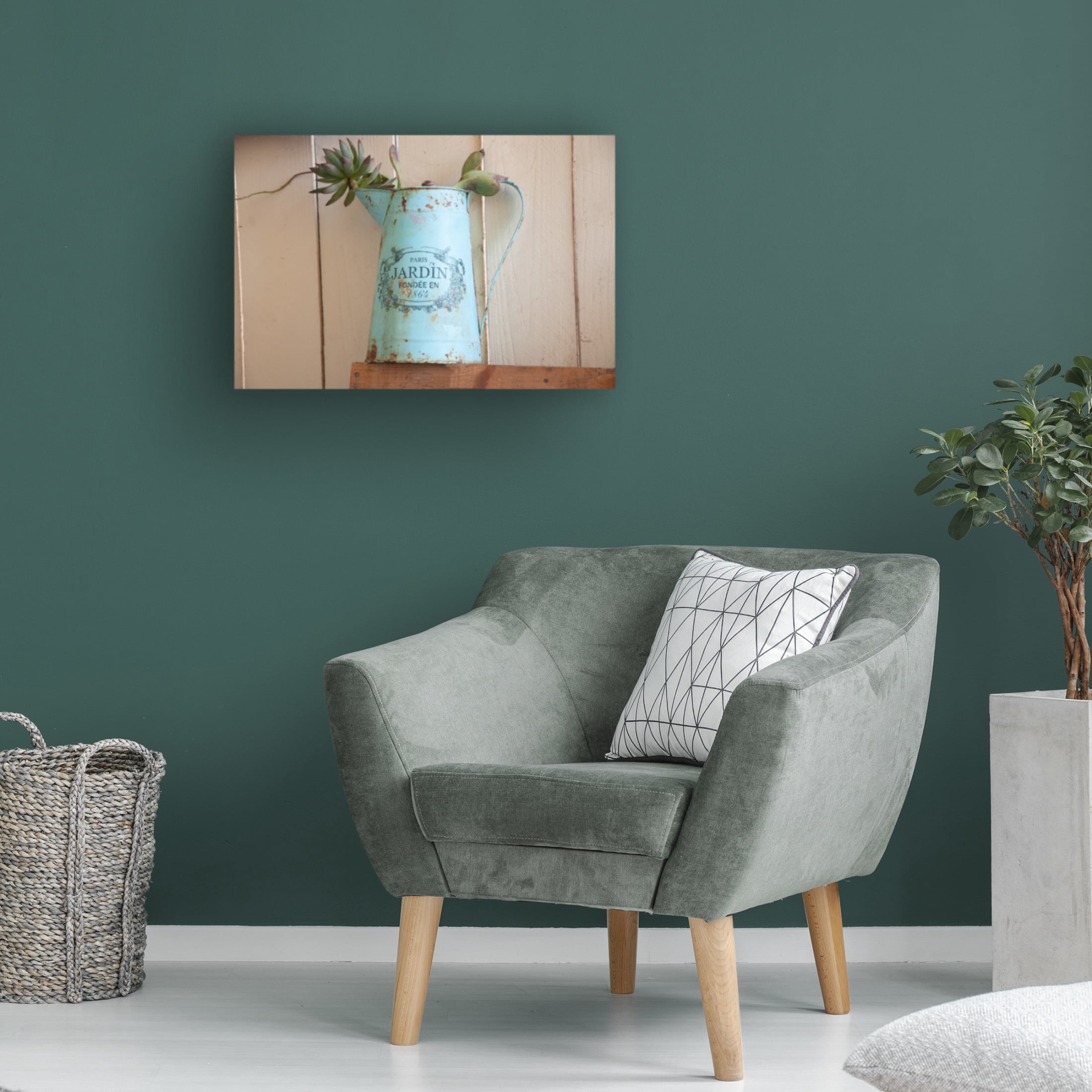 Canvas Wall Art - Lori Hutchison 'French Watering Can' Wall Art for Living Room, Bedroom, or Office Décor by Trademark Fine Art - 19 x 12 Inches
