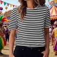 thumbnail image 5 of Tees Tops For Women T-Shirts Stripe Print Short Sleeve Crew Neck Casual Trendy Outfits Black, 5 of 7