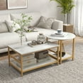thumbnail image 2 of HOMCOM Faux Marble Top Coffee Table with Storage Shelves, White, 2 of 8