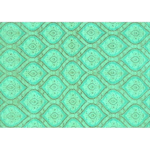 Ahgly Company Indoor Rectangle Oriental Turquoise Blue Modern Area Rugs, 2' x 5'