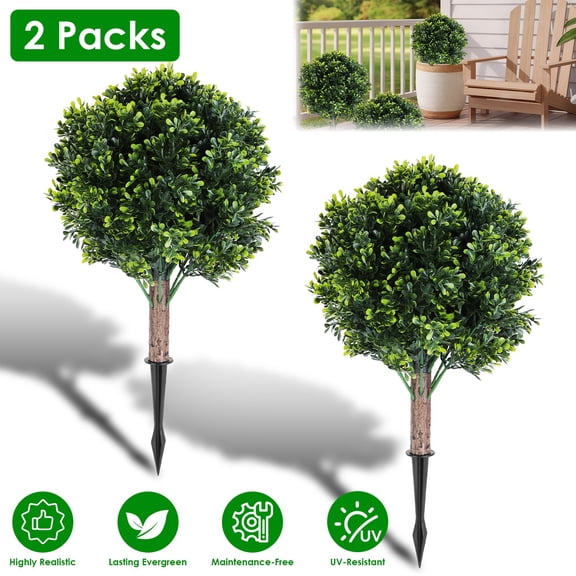 Moclever 2Pcs Artificial Peanut Topiary Ball Trees, UV Resistant Artificial Shrubs with Ground Spike for Indoor Outdoor Decor