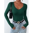 thumbnail image 2 of Remera PRETTYGARDEN Ajustada Cuello en V Manga Larga Verde Oscuro Talle S, 2 of 8