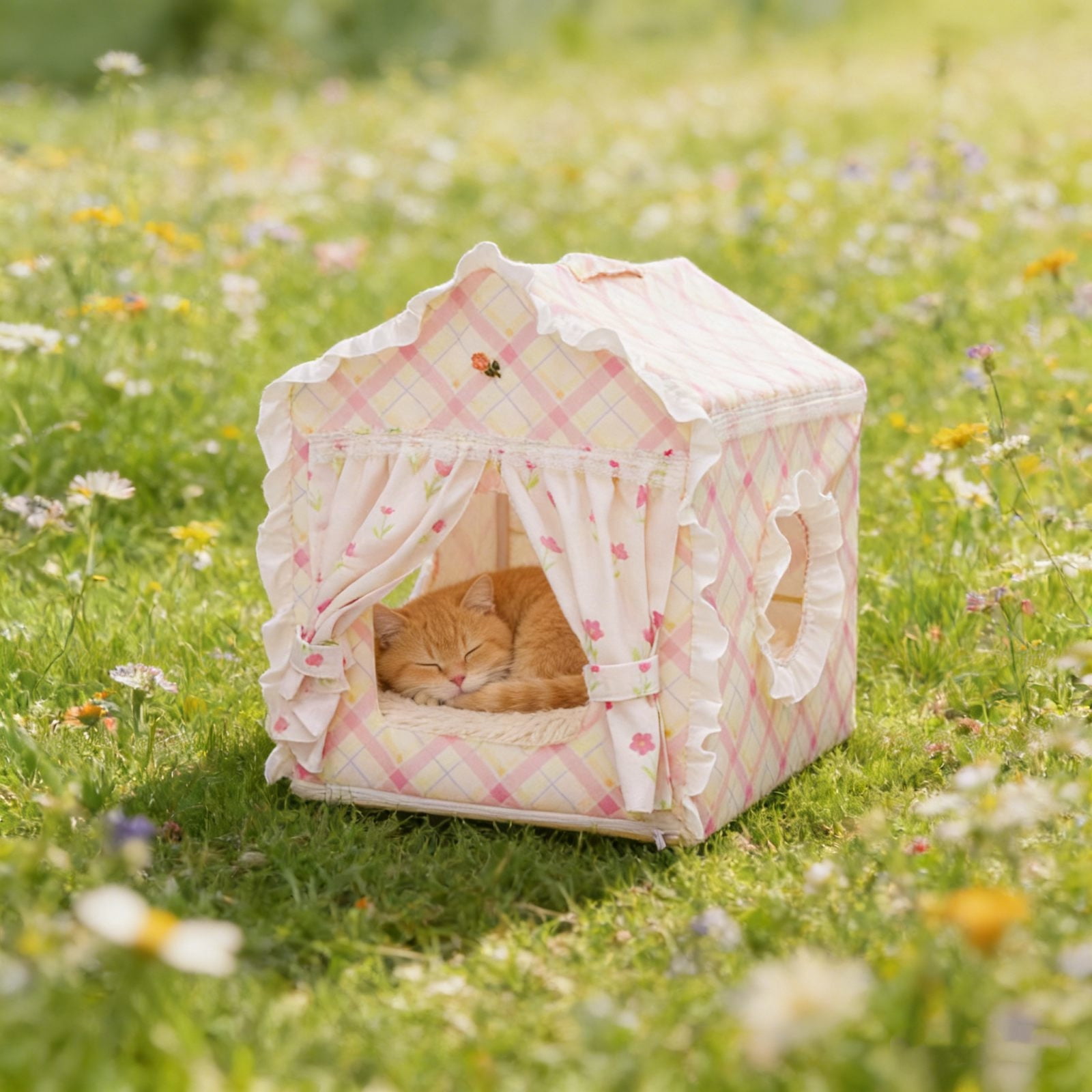 Indoor Dog House with Frame, Cute Dog Tent Bed with Cover Cave, Breathable, Washable, and Foldable House, Suitable for Puppy and Cats Pink