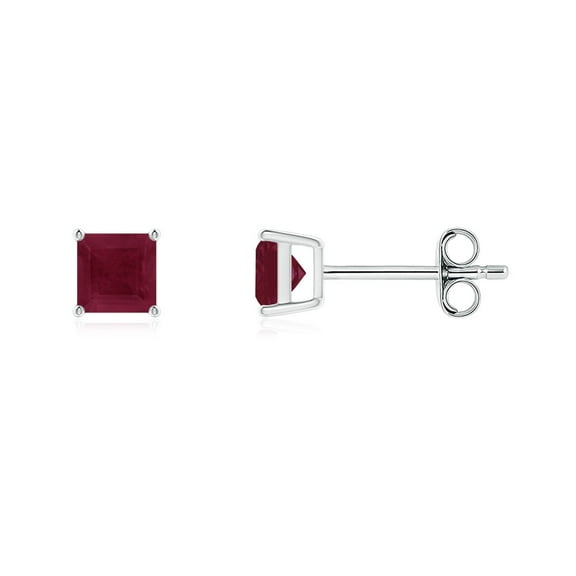ANGARA Natural Classic Basket-Set Square Ruby Stud Earrings in 925 Sterling Silver for Women (Size-4mm) | July Birthstone, Birthday, Anniversary, Jewelry Gift for Women | Natural Ruby Earrings
