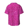 thumbnail image 2 of Easygdp Rose Red Glitter Men's Casual Short-sleeved Shirt with Pocket and Button Suitable for Beach Vacation Leisure - Large, 2 of 7