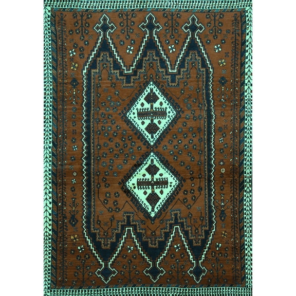 Ahgly Company Indoor Rectangle Persian Turquoise Blue Traditional Area Rugs, 5' x 7'