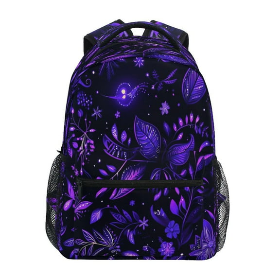 Mystical Purple Flowers and Animal Stylish Large Backpack 15L Self-Standing Durable Twill for School, Office and Travel Use
