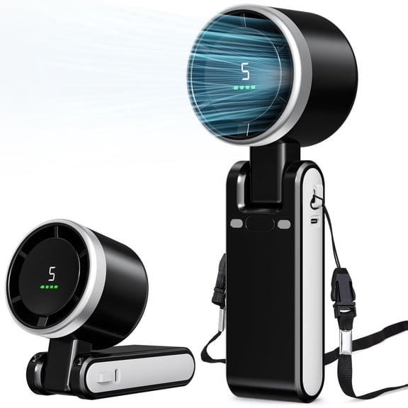 Portable Turbo Fan – 5-Speed Handheld Fan with LED Display, 180° Foldable Design, 5500mAh Rechargeable Battery for Travel Office Outdoor