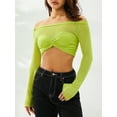 thumbnail image 5 of Douhoow Women Off Shoulder Crop Tops Long Sleeve Slim Fit Top Ruched Bust Tee, 5 of 9