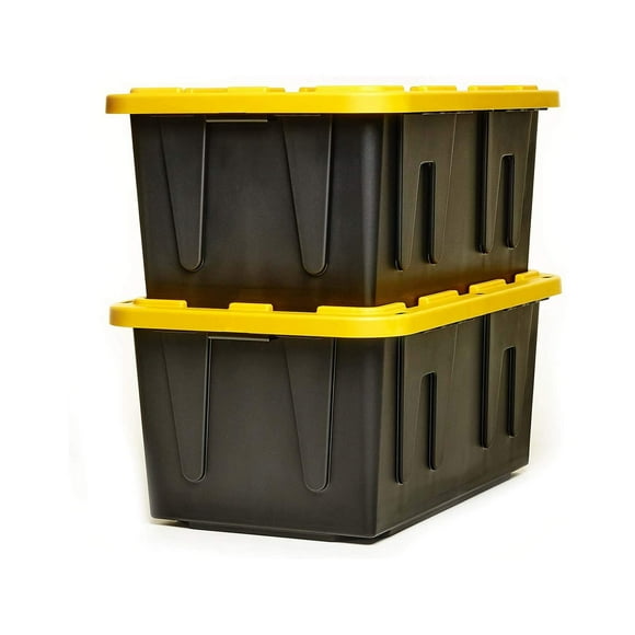 HOMZ Durabilt 27-Gallon Storage Tote, Black and Yellow, 2 Pack