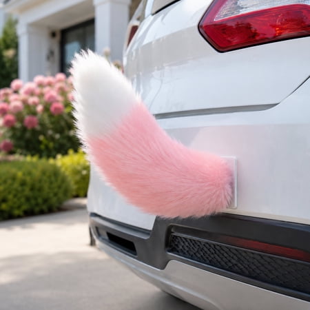 Car Mod Part 12 Inch Moving Motorized Sound Operated Plush Tail Two Tone Pink White Faux Fox Furry Tail Tail Accessory Remote Controlled Wiggling Tail That Mounts to Vehicle