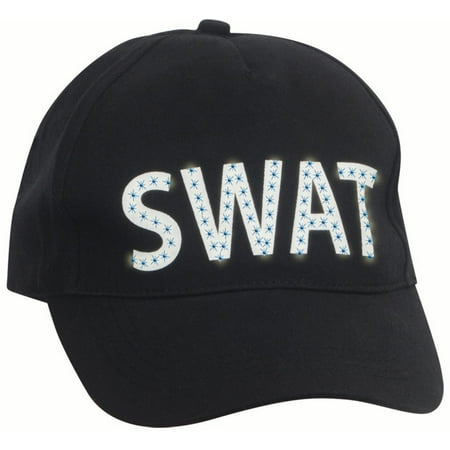 Loftus SWAT Team Police LED Light-Up Costume Baseball Hat, Black White, One Size