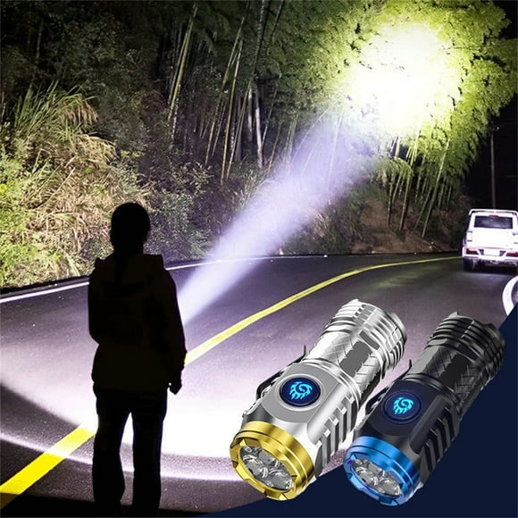 Tyidzon Three-Eyed Mini Flash, Super Power Triple Light Flashlight, Outdoor Small Rechargeable Pocket Flashlights for Outdoor Camping Home Use, Silver