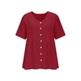 thumbnail image 5 of Fewfanhot Women's Tops Button Down Shirts Cotton Linen Tops V Neck Short Sleeve Casual Loose Fit Blouses, 5 of 6