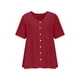 thumbnail image 4 of Craaazy Women's Casual V Neck Blouse, Solid Color Short Sleeve Button Down Shirt, Loose Fit Comfy Breathable Cotton Linen Tops for Daily Wear Gifts, 4 of 6