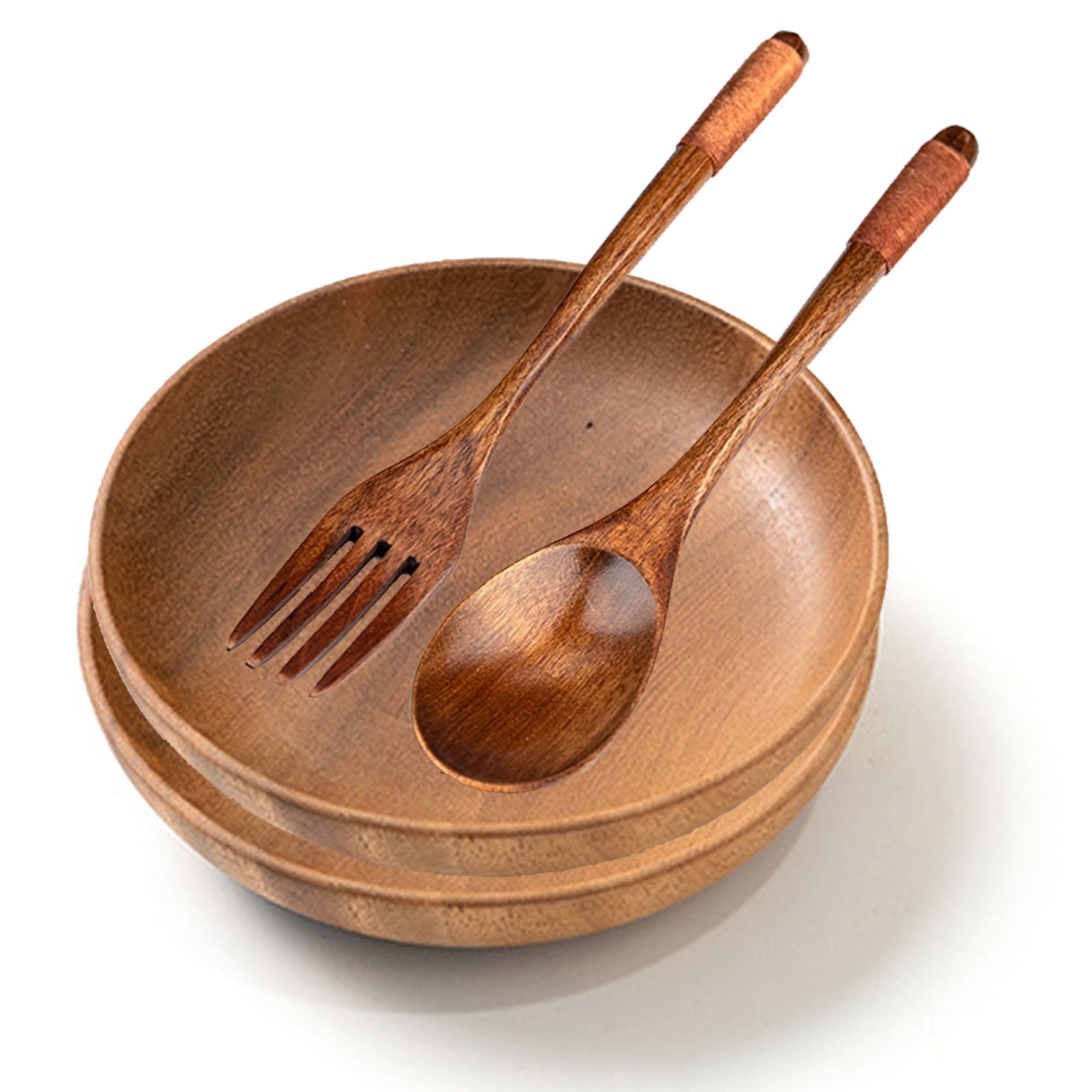 Acacia Wood Salad Bowl Sets With Serving Utensils,Wooden Salad Mixing