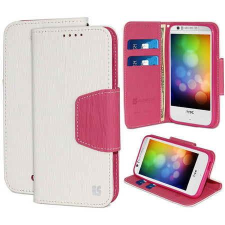 WHITE PINK INFOLIO WALLET CREDIT CARD ID CASE COVER STAND FOR HTC DESIRE