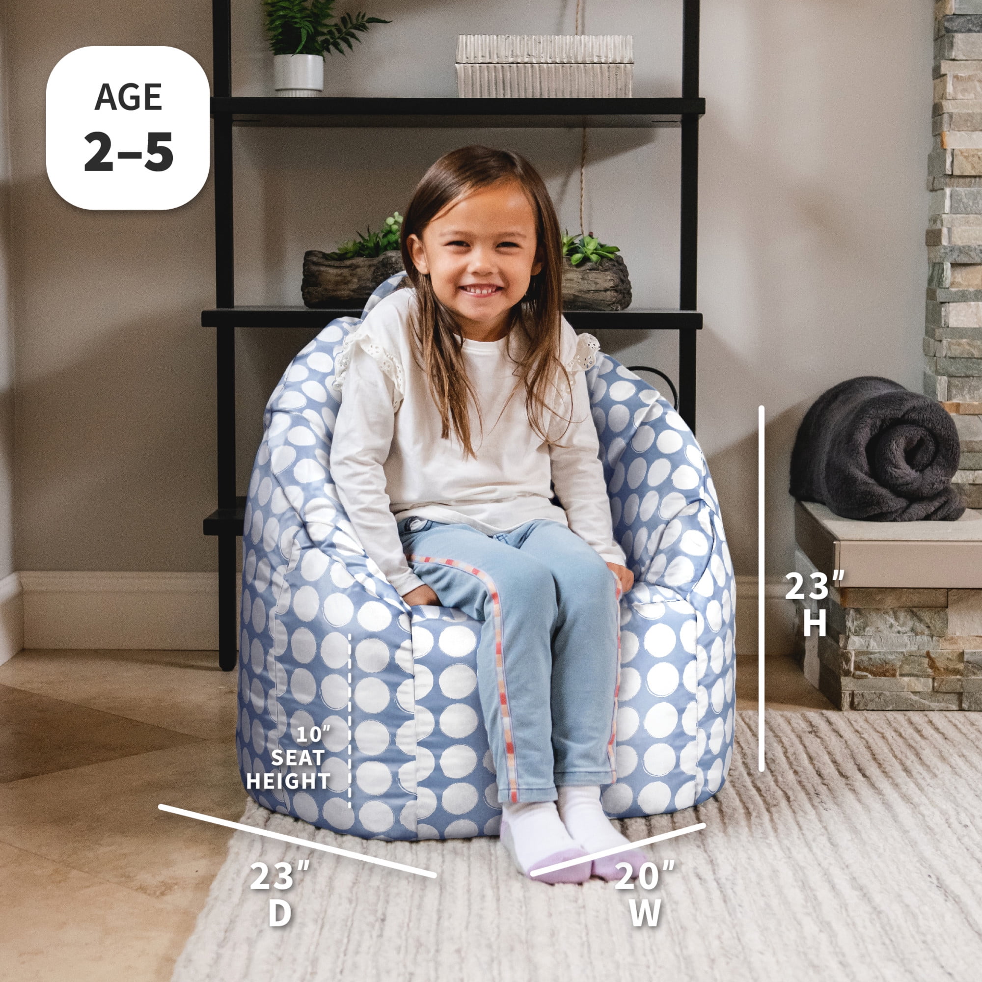 Big Joe Joey Junior Kids Bean Bag Chair, 1.5 Feet, Durable Polyester Nylon Blend, Blue Stone