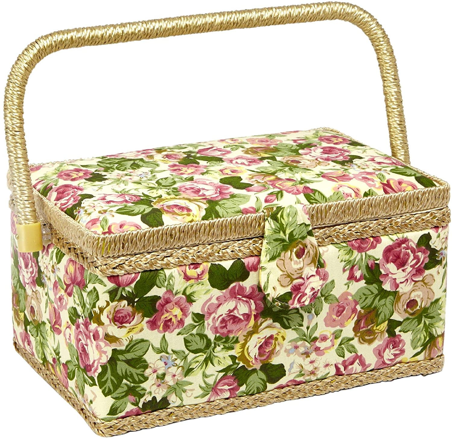 Garden rose Household Fabric Craft Handmade Sewing Basket Thread Needle Storage Box Organizer Sewing Kit Storage Box with Removable Tray 