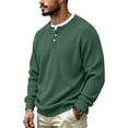 thumbnail image 2 of UDAUDU Mens Waffle Long Sleeve Shirt Slim Fit Henley Casual Long Sleeve Thermal Shirts Lightweight Comfort Oversized Tshirts Army Green L, 2 of 9