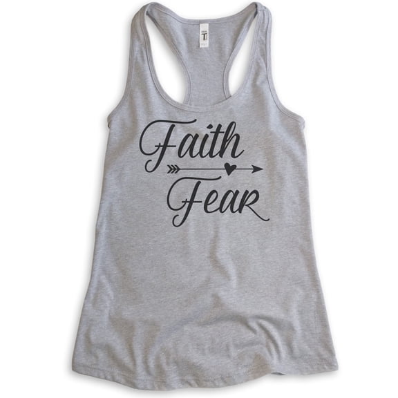 Faith Fear Tank Top, Ladies Racerback Tank Top, Christian Tank, Catholic Tank, Religion Tank, Grace Tank, Heather Gray, Large