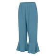 thumbnail image 3 of Lenpel Womens Cotton Linen Cropped Pants Summer Casual Ruffle Elastic Waist Ankle Trousers Loose Cute Pants with Pockets for Beach, 3 of 7