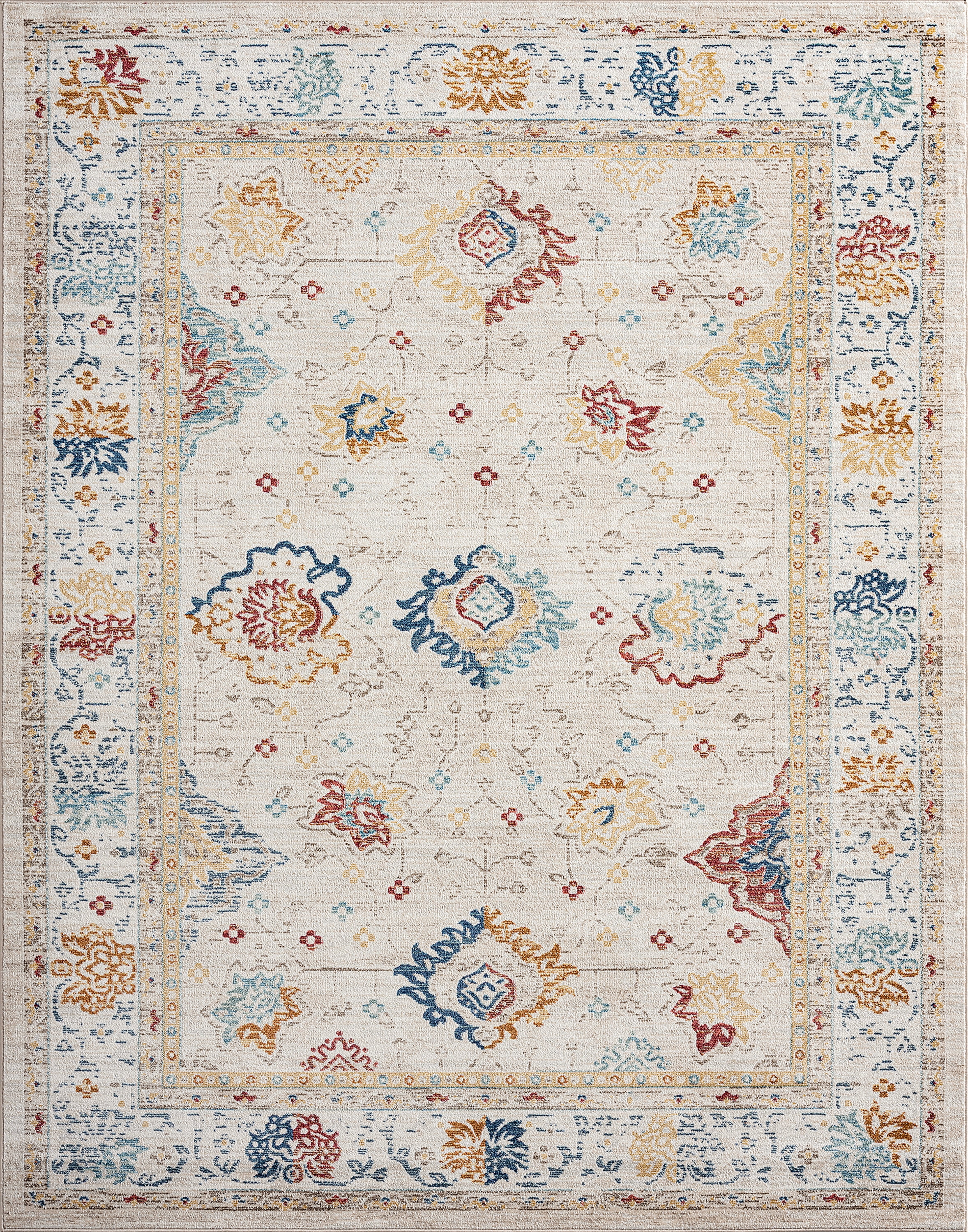 Traditional 5x8 Area Rug (5'3'' x 7'7'') Floral Gray, Cream Living Room Easy to Clean