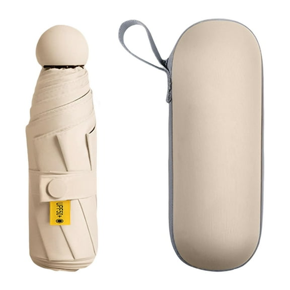 Rain Umbrellas, Compact Umbrella for Rain, Strong Waterproof Travel Umbrella for Men Women, Sun Umbrella for Purse, Outdoor Activities Beige with Case