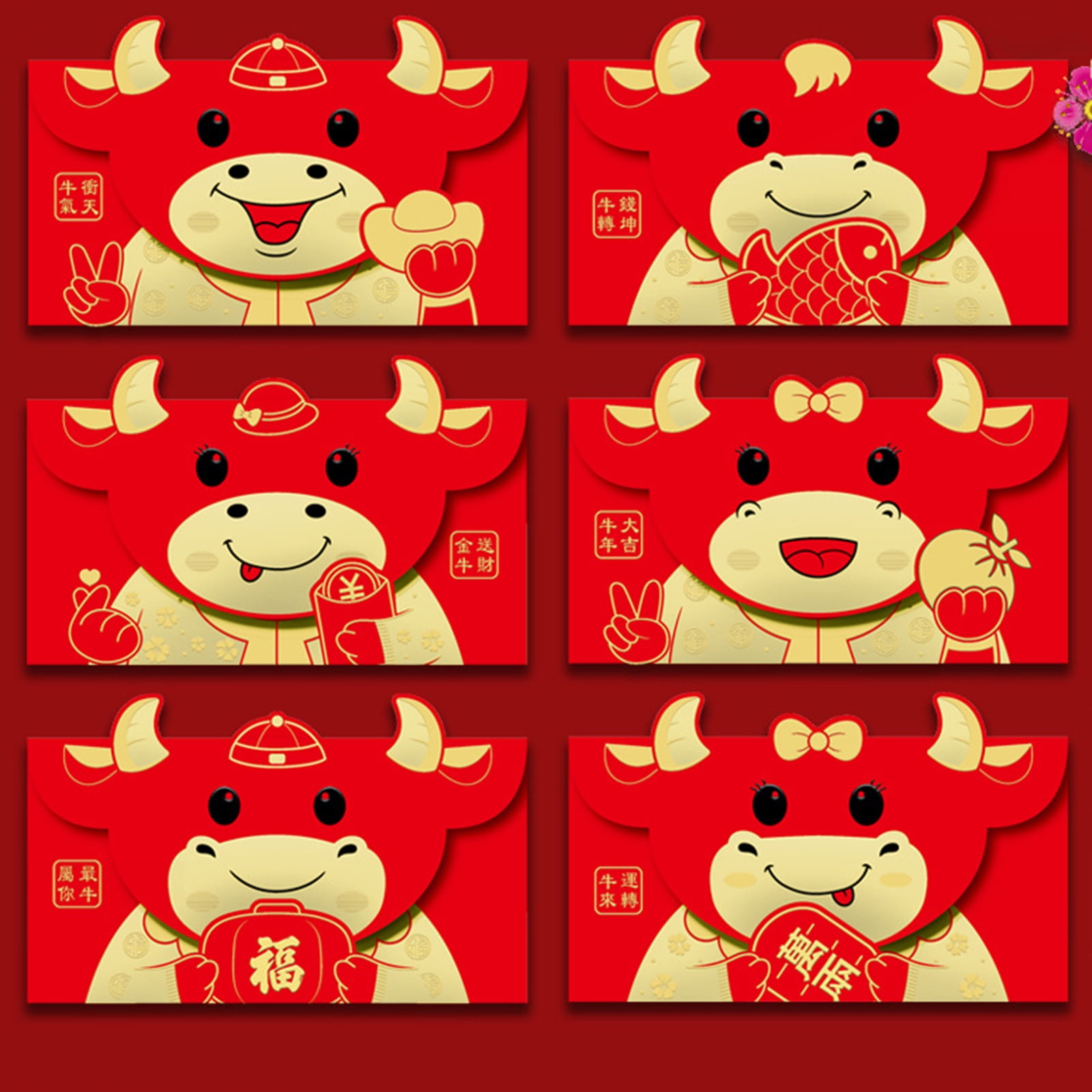 5pcs Lucky Money Envelopes Red Packets Hong Bao Chinese 2021 Ox New Year