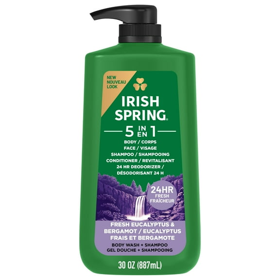 Irish Spring 5 in 1 Moisturizing Body Wash for Men, Fresh Eucalyptus & Bergamot Scent, 30 fl oz