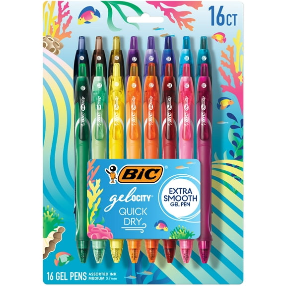 BIC Gelocity Quick Dry Gel Pens, Medium Point, Assorted Colors, 16 Count